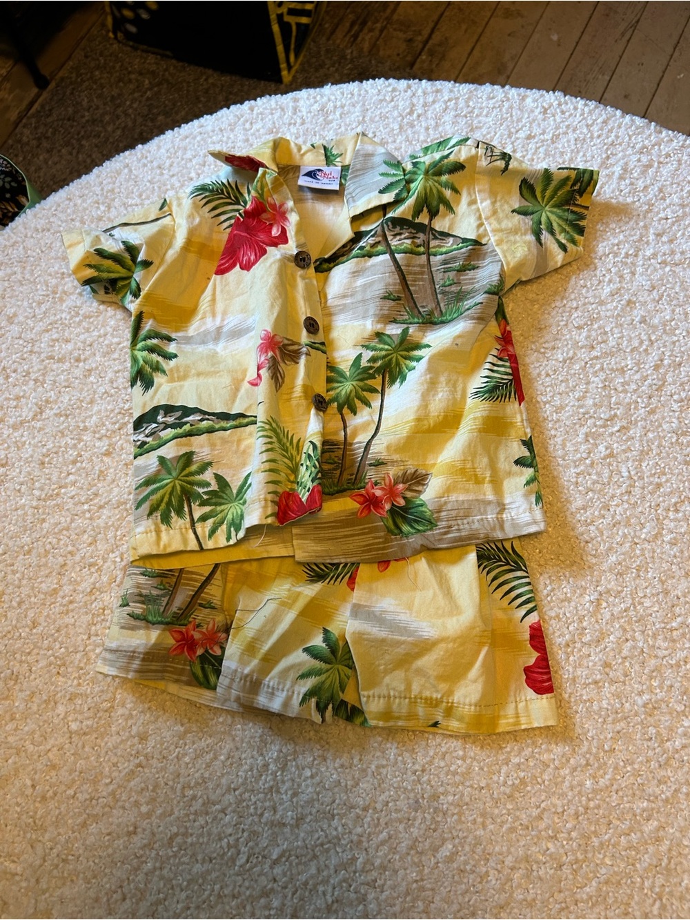Tropical Yellow Kids short Set with Floral Palm Print Hawaii